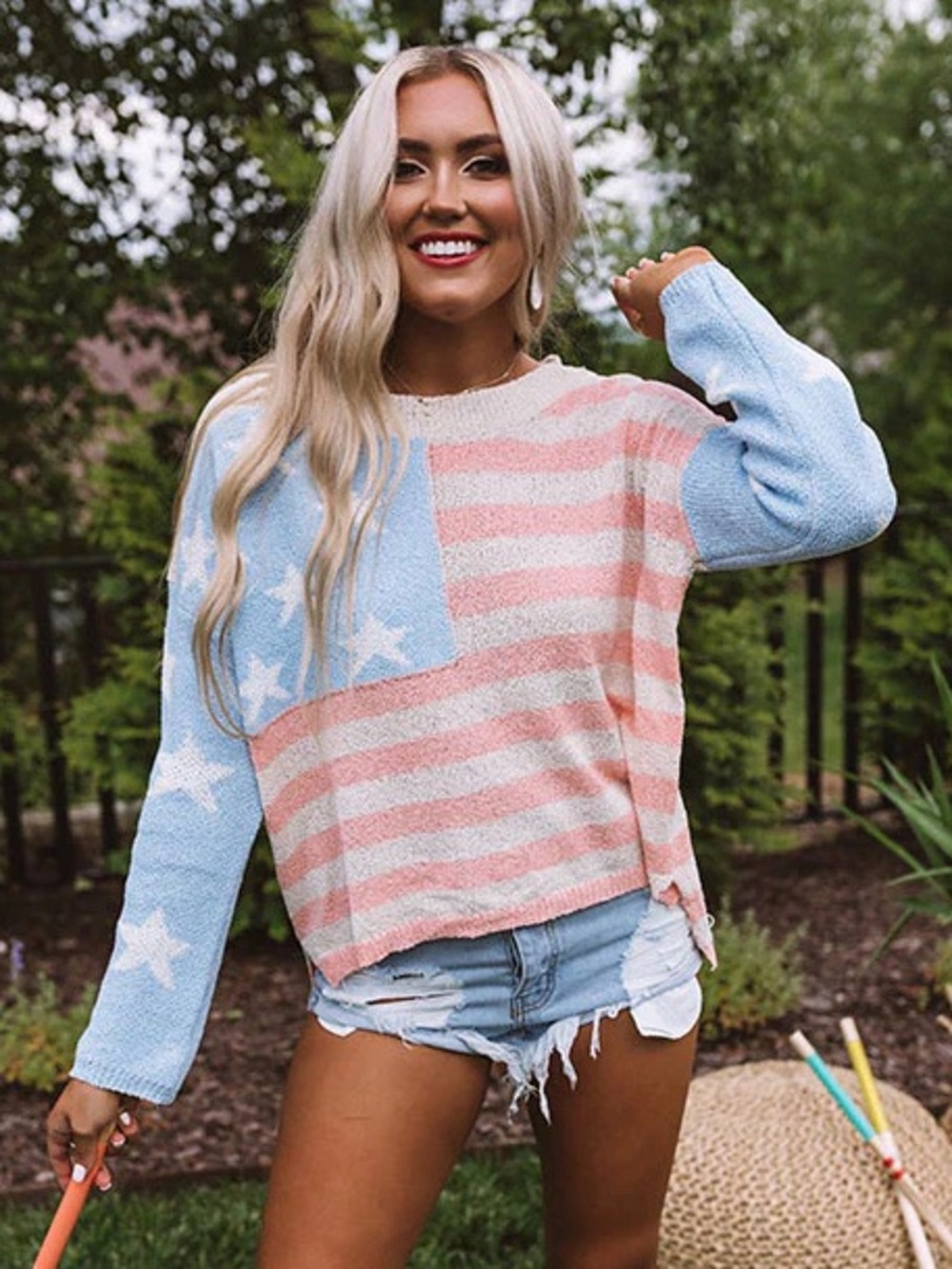 POL Star & Stripe Pullover Sweater